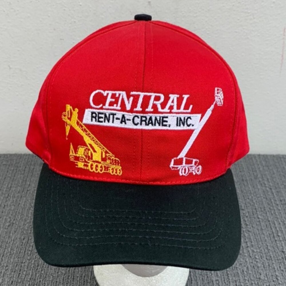 Vtg Central Rent-A-Crane Snapback Hat Safety First Adjustable Cap Graffiti USA